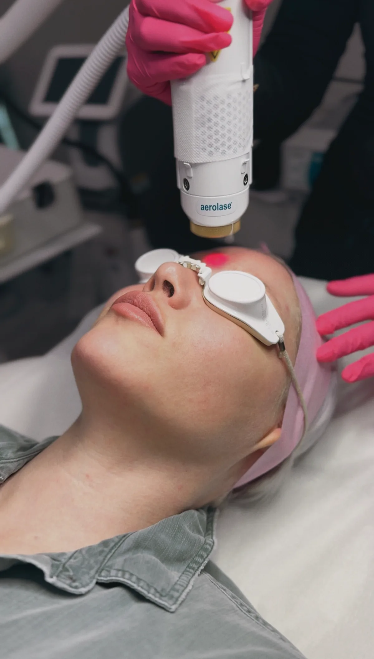 Aerolase facial treatment with protective eyewear
